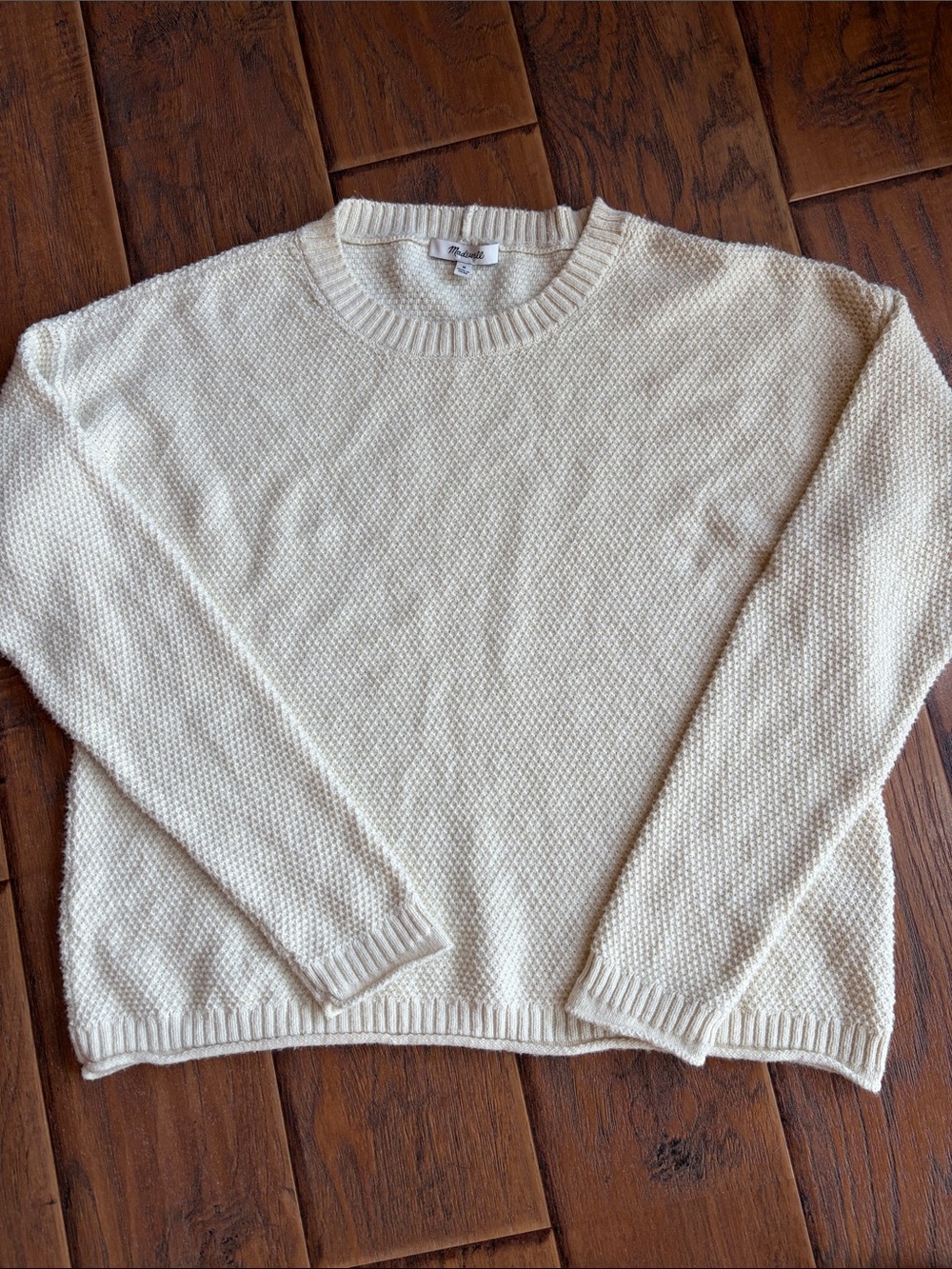 Madewell Cream Textured Knit Crewneck Sweater